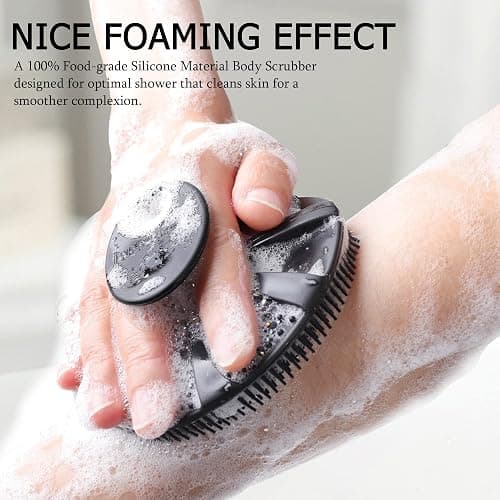 INNERNEED Food-Grade Soft Silicone Body Scrubber Shower Brush Handheld Cleansing Skin Brush, Gentle Exfoliating and Lather Well (Black) thumbnail 2