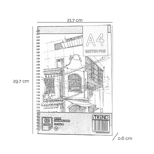 iTrend A4 Artist Sketch Book - Spiral Sketchbook - White Cartridge Art Drawing Paper - A4 60 Pages Sketch Pad - 140GSM Cartridge Paper - 21 x 29.5cm thumbnail 8
