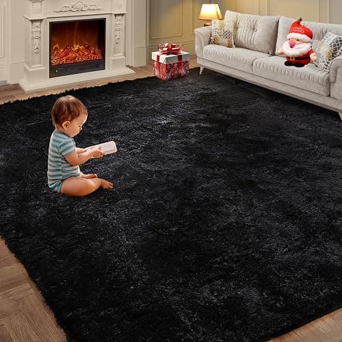KNZE Super Soft Area Rugs for Living Room 5x7 Black, Fluffy Furry Shaggy Fuzzy Area Rug, Upgrade Anti-Skid Rectangular, High Pile Soft Throw Rug for Bedroom and Kids Room, Home Decor Aesthetic - Image 1