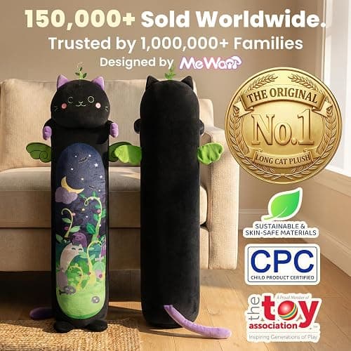 Mewaii Long Cat Plush 5 Sizes, 120% Extra Filling Giant Plushness Kids Body Pillow, Kawaii Cute Black Cat Stuffed Animals Plushies, Big Long Body Pillow Black Cat Plush Gift for Girls 20” thumbnail 2