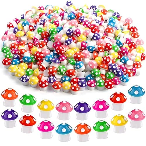 DIYDEC 100pcs Mini Resin Mushroom 8 Colors Small Mushrooms Figures Tiny Resin Mushrooms Plastic Little Miniature Mushrooms Bulk for Dollhouse Decor Micro Fairy Garden Landscape Aquarium Tiny Toys - Image 1