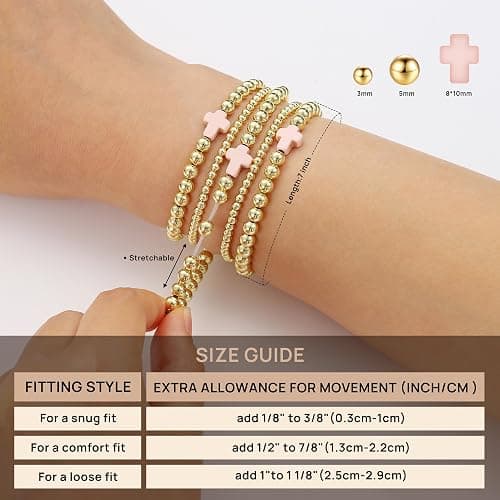Yoosteel Gold Beaded Bracelets Set for Women Teen Girl Gifts Non Tarnish - 14K Gold Plated Dainty Round Bead Ball Pearl Cross Bracelet Stack for Women Teenage Girls Stackable Jewelry Christmas Gifts thumbnail 7