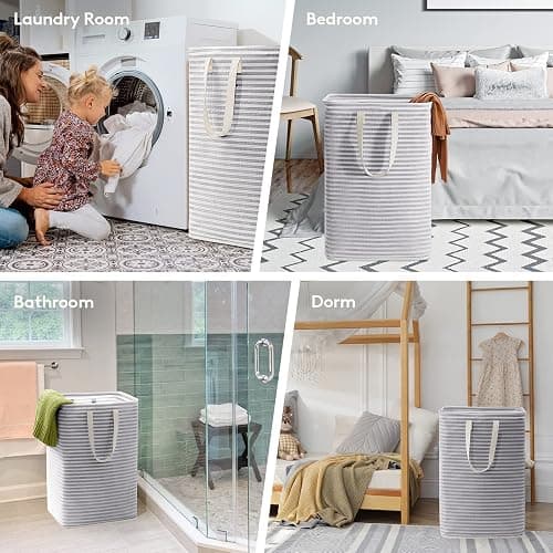 Lifewit 2 Pack Laundry Hamper Large Collapsible Laundry Baskets, Freestanding Waterproof Clothes Hamper with Easy Carry Handles in Laundry Room Bedroom Bathroom College Dorm, Grey, 2 x 80L thumbnail 8