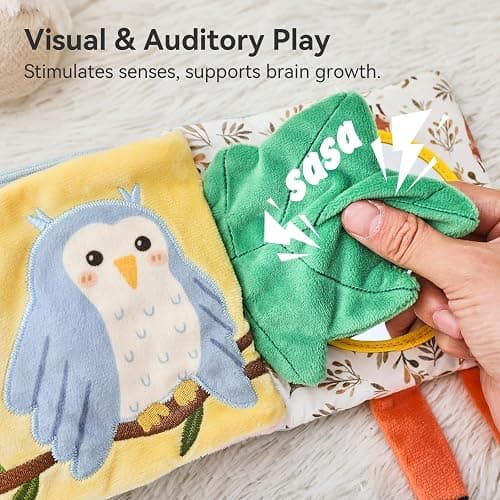 Macabaka Montessori Soft Baby Book - Sensory Book for Babies 0-12 Months with Crinkle Paper, Touch & Feel Textures, Baby Safe Mirror & Teether. Educational Infant Toys for Tummy Time, Newborn thumbnail 6