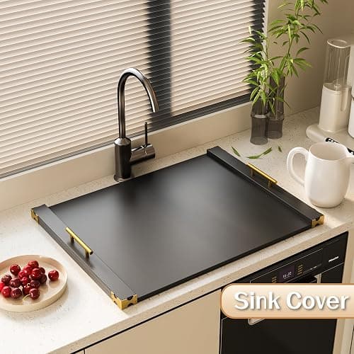 Noodle Board Stove Cover for Gas Stovetop, Bamboo Stove Top Covers for Electric Stove and Gas Burners with Handles Kitchen Sink Cover for Counter Space Decorative Serving Tray Black (29.53"x22.05") thumbnail 2