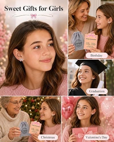 Eryuor You Are Loved, Hypoallergenic Cute Bow Stud Earrings Gifts for Girls thumbnail 6