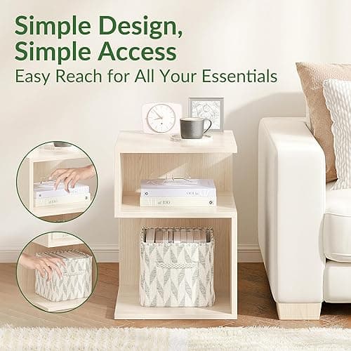 ODIKA Tokyo S Flip Minimalist 3 Tier End Table - Minimalist 3-Tier Wood Nightstand for Small Spaces with Open Storage - Japanese-Inspired Bedside Table for Bedroom (Reverse, Natural) - Standard - Ƨ - Natural thumbnail 6