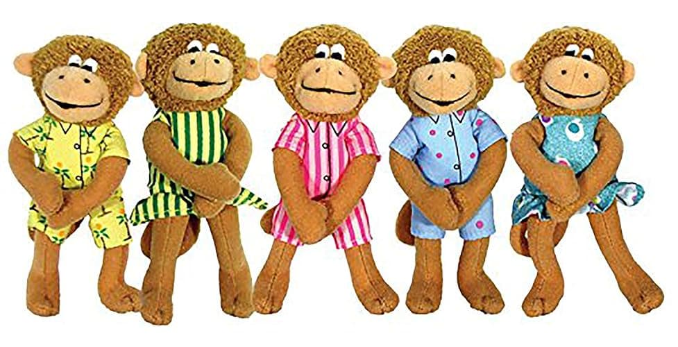MerryMakers Five Little Monkeys Finger Puppet Playset, Set of 5, Polyvinyl Chloride, 5-Inches Each - Image 1