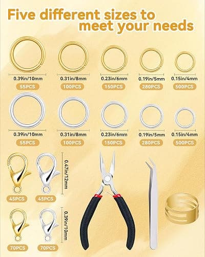 FIVEIZERO 2400PCS Jump Rings Kit for Jewelry Making Supplies & Necklace Repair with Silver & Gold Jump Rings, Lobster Clasps, Pliers, Tweezer & Opener, Jewelry Repair Kit for Earrings and Charms ﻿ thumbnail 2