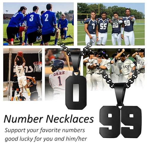 Number Necklaces Personalized Necklaces 18K Gold Plated Initial Number Pendant Stainless Steel Chain Sports Necklaces for Men Women thumbnail 5