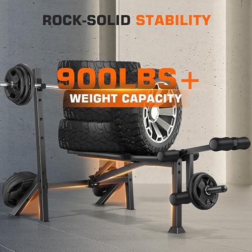 OPPSDECOR Weight Bench Set, Fast Folding Workout Bench with Squat Rack Leg Extension & Leg Curl, Adjustable Back/Barbell Rack for Bench Press Strength Training, Flat Incline Decline Gym Bench thumbnail 5