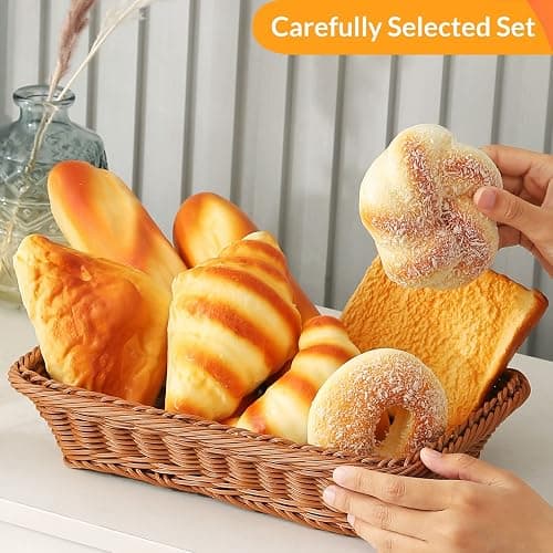 Joeabor 8pcs Artificial Bread Set, Realistic Fake Food for Display, Fake Bread for Decoration, Faux Food Props for Staging, Includes Faux Croissant, Dessert, Loaves thumbnail 2