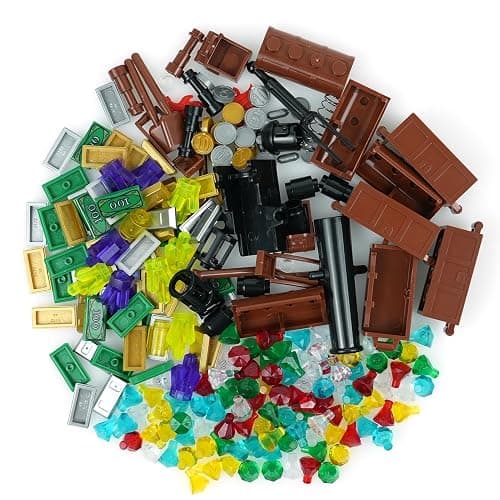 BroTex Pirates Treasure Chest Money Dollars, Silver Golden Gems Crystals Bag Torch Cannon Bricks Accessories Pack, Building Blocks Toys thumbnail 8