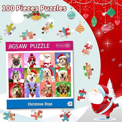 Puzzles for Kids Ages 4-6 6-8 8-10, Christmas Dogs 100 Piece Puzzles for Kids, Christmas Puzzle Jigsaw Puzzles for Adults Kids Puzzles 4-6 5-8, Xmas Gifts Christmas Stocking Stuffers for Boys Girls thumbnail 8