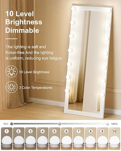 Yarnock 14 Bulbs LED Vanity Lights for Mirror, 3000K 4000K 6500K & 10-Brightness, Wire Length Adjustable, USB Cable, Hollywood Mirror Lights for Makeup Dressing Room Bathroom, White thumbnail 2