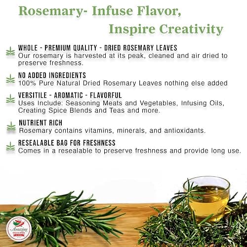 Dried Rosemary Leaves, 3 oz. Premium All Natural Herbs and Spices for Meat, Fish, Oils, Dips, Tea. Farm Fresh, Rich Savory Flavor by Amazing Chiles & Spices thumbnail 5