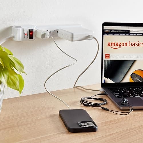 Amazon Basics Surge Protector Power Strip, 6-Outlet with 200J Protection, 2ft Extension Cord, Rectangle, White (2 Pack) thumbnail 7