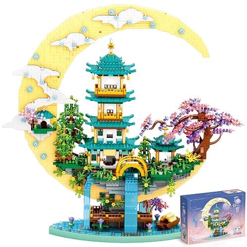 HJPLPXH Chinese Moon Palace Architecture Building Set,Cherry Blossom Bonsai Bricks, Micro Japanese Sakura Tree House Model,Moon-Themed Building Kit.Ideal Gift for Adults & Teens. - Image 1