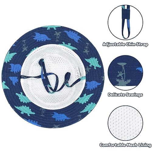 Baby Sun Hat Baby Boy Hats Toddler Hat UPF 50+ Bucket Hat for Baby Girls Infant Beach Hat with Wide Brim Kids Caps - 0-6 Months - Navy With Green Blue Dinosaurs thumbnail 2