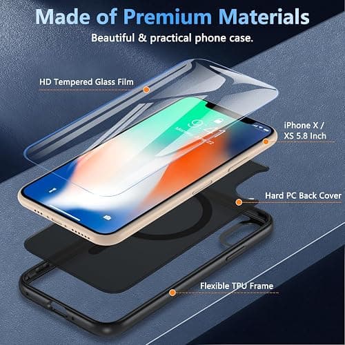 Cum2giff for iPhone X XS Case, iPhone X Case with Screen Protector, iPhone Xs Phone Case Compatible with Magsafe, Magnetic Military Grade Shockproof and Dropproof Phone Case, Silky Soft Touch, Black thumbnail 5