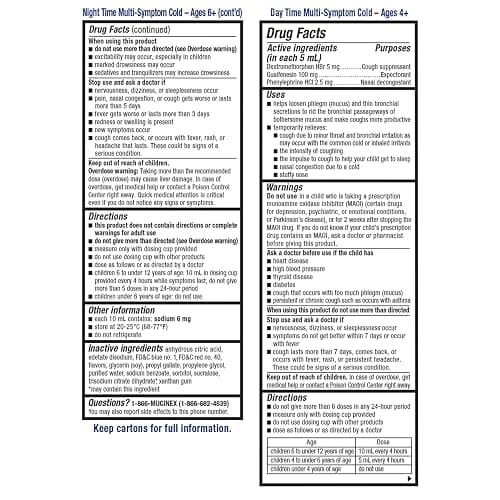 Mucinex Cold & Cough, Children's Multi-Symptom Day/Night Liquid, Very Berry, 8oz (2x4oz) Relieves Nasal & Chest Congestion, Thins & Loosens Mucus, Controls Cough, Reduces Fever, Soothes Sore Throat | For Ages 4+, Guaifenesin, Dextromethorphan HBr, Diphenhydramine HCl, Phenylephrine HCl & Acetaminophen, Alcohol-Free thumbnail 14