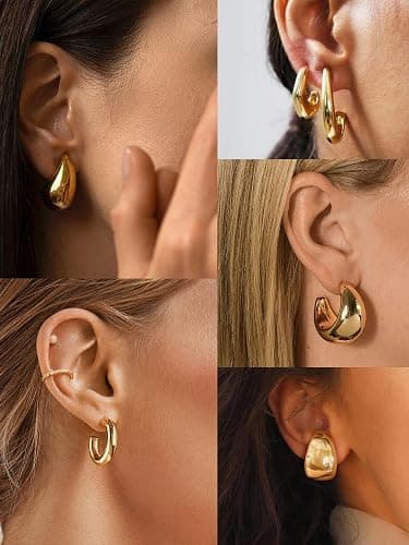 36 Pairs Gold Hoop Earrings Set for Women Multipack, Hypoallergenic Chunky Chain Twisted Hoop Earrings Pack, Fashion Dangle Earrings Jewelry for Gift thumbnail 3