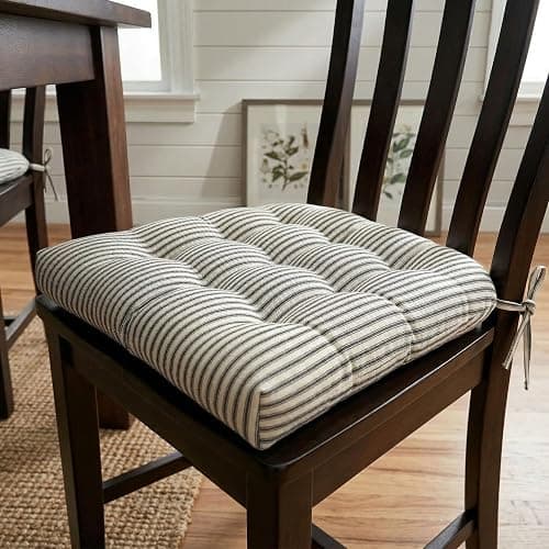 Barnett Home Decor Chair Cushions for Dining Chairs - 15x17 Kitchen Chair Cushions - Machine Washable, 100% Cotton - Made in USA - Latex Foam Comfort Chair Pads - Ticking Stripe Black Small Pack of 4 thumbnail 2
