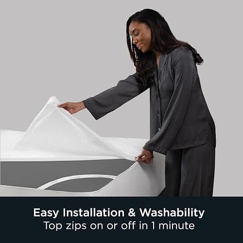 AllerEase Platinum Zip-Off Top Waterproof Mattress Protector King 360 Degree Zipper Particle Barrier Temperature Balancing Luxurious Plush Top Separately Machine Washable Mattress Cover (White) thumbnail 5