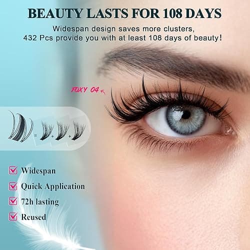 Vasa Muse Premium Lash Clusters Kit - 10-16mm Wispy Natural & Fairy Spiky WideSpan Individual Eyelash Clusters 0.05mm Ultra-thin Invisible band Eyelash Extension Kit with Bond Seal for Starter DIY thumbnail 5
