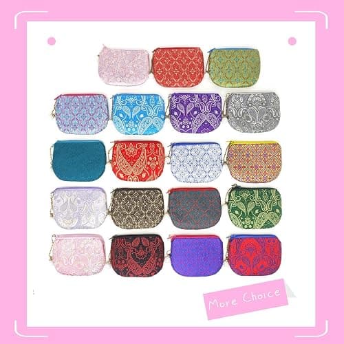 Handmade Rosary Pouch Women Coin Purse Silk Jewelry Bag Brocade Zipper Wallet - LightPink thumbnail 6