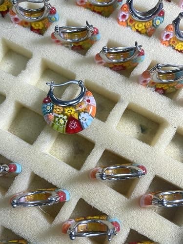 Murano Style Glass Hoop Earrings for Women Multicolored Dry Flower Moon Earrings Classic Stainless Steel Gift for Her thumbnail 8