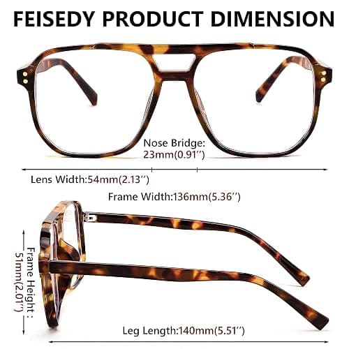FEISEDY Blue Light Blocking Glasses Fake Nerd Clear Square Computer Lightweight Aviator Glasses Frame Oversized B2866 thumbnail 6