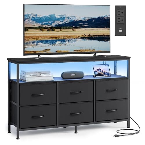 SONGMICS BELLAH Collection - Dresser for Bedroom, Chest of Drawers, TV Stand for TVs Up to 55 Inches, Living Room, Closet, 6 Drawers and 1 Shelf, Modern, Ink Black ULGS833BH02S - Image 1
