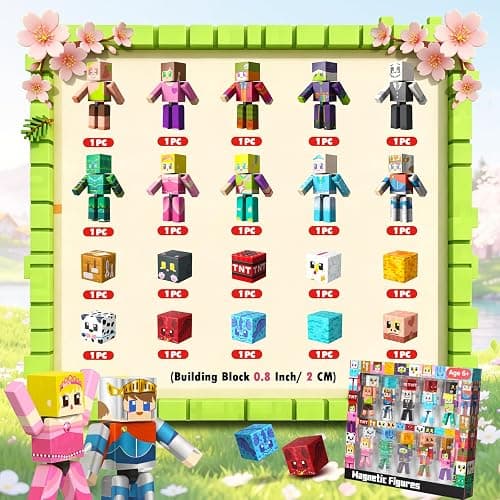 20 Pcs Magnetic Action Figures Playset, Magnetic Building Block Animal Cartoons Toys with Magnetic Cubes, 360° Rotating Arms and Legs, Creative Play Set for Kids 6+, Birthday Gifts for Boys Girls thumbnail 2