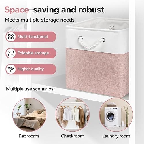 ECDYQXVU 13x13 Inch Cube Storage Bins with Reinforced Bottom Cardboard, 6 Pack Large Foldable Fabric Storage Cubes with Handles for Shelf, Closet, Laundry Organization (White&Pink) thumbnail 6
