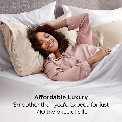 Bedsure Satin Pillowcases, Similar to Silk Pillow Cases Queen Size Set of 2, Cooling Pillow Case for Sleeping Women with Envelope Closure, Gifts for Women Men, Beige, 20x30 Inches, 2pcs thumbnail 4