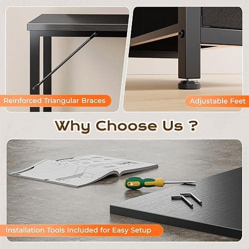 PRAISUN 55 Inch L Shaped Desk with Power Outlets and USB-C Port, Computer Corner Home Office Desk with File Fabric Drawers and Movable Monitor Stand, Larger Storage for Gaming, Work, Black thumbnail 8