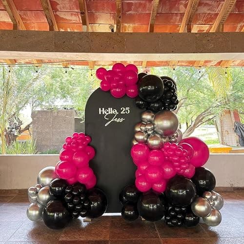 BAUANOOY 100pcs Hot Pink Balloons 12 inch, Bright Pink Latex Balloons with Pink Ribbon for Birthday Wedding Engagement Bridal Bachelorette Tropical Party Decorations thumbnail 6