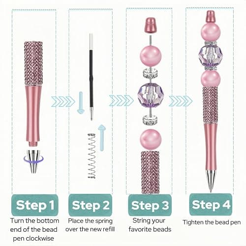 KUNHEHO 25Pcs Pink Beadable Pens Bulk Diamond Ballpoint Pens Retractable Writing Pens Bead Pens DIY Focal Beads Pens Making Kit Gifts for School Office Teacher Staff Students thumbnail 4