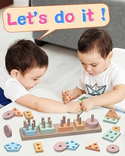 kecristv Montessori Toys for 1 2 Year Old Girl and Boy Birthday Gifts, Shape Sorter Wooden Toys for Toddlers Age 1-3 2-4, Learning Educational Sensory Stacking Toddler Puzzles thumbnail 2