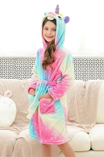 Doctor Unicorn Girls Fleece Hooded Robe Toddler Warm Fuzzy Bathrobe thumbnail 5