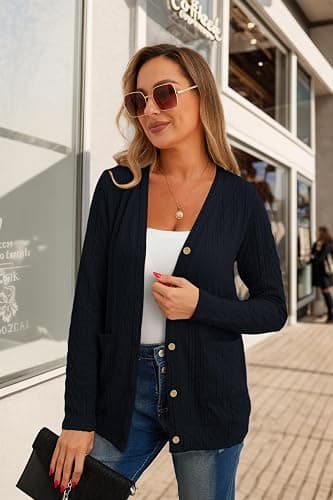 GRECERELLE Womens Lightweight Cardigan Sweater Long Sleeve Button Down Ribbed Knit Outerwear Open Front Tops with Pockets thumbnail 6