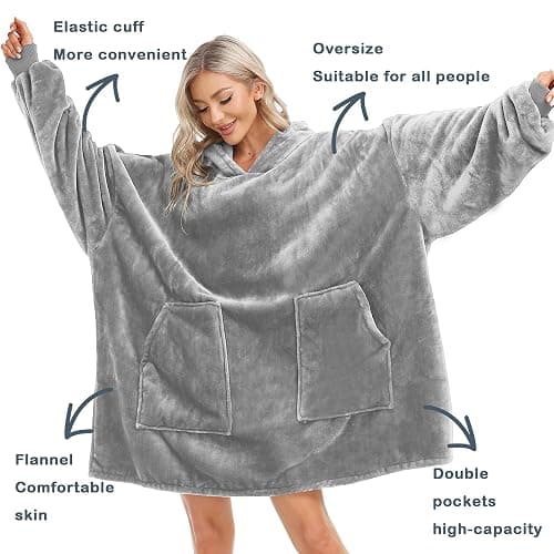 Kipswiza Blanket Hoodie - Wearable Blankets Oversized Cozy Flannel Sweatshirt Blanket as Gifts for Adult Women Men thumbnail 2