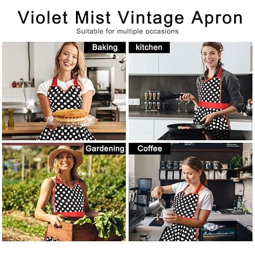 Violet Mist Lovely Retro Cute Aprons for Women Black Red Lace Polka Dot Vintage Aprons for Girls Ladies Ruffle Frilly Christmas Apron Kawaii 50s Maid Kitchen Aprons for Cooking Baking Mothers Gift thumbnail 4