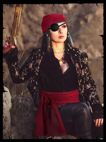 Fourluoo 31 Pieces Pirate Costume Women Rave Accessories Pirate Hat Head Scarf Sash Belt Necklace Earrings for Cosplay Party thumbnail 7