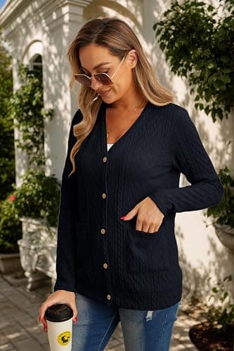 GRECERELLE Womens Lightweight Cardigan Sweater Long Sleeve Button Down Ribbed Knit Outerwear Open Front Tops with Pockets thumbnail 5