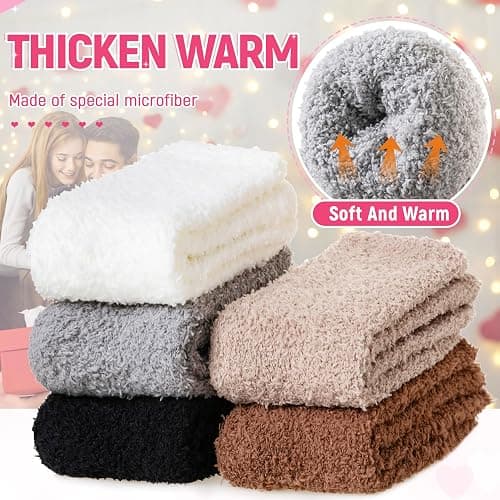 Fuzzy Socks for Womens Warm Fluffy Winter Cozy Thick Plush Slipper Sleep Comfy Crew Christmas Socks 5 Pairs thumbnail 4
