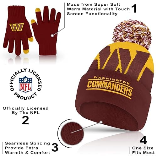 Ultra Game Adults NFL Official Super Soft Winter Beanie Knit Hat With Warm Touch Screen Gloves thumbnail 4
