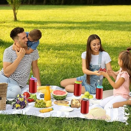 Soda Can Lids Reusable Covers – 4 Pack Snap-On Can Covers with 4 Small Straws & 4 Large Straws, Spill-Resistant Reusable Can Caps for Soda & Beer Pop Cans, Outdoor, Travel & Events, Keeps Drinks Clean thumbnail 2