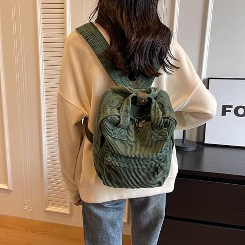 Makukke Small Corduroy Backpack Purse for Women - Vintage Mini Fashion Casual Aesthetic Backpack, Beige thumbnail 7